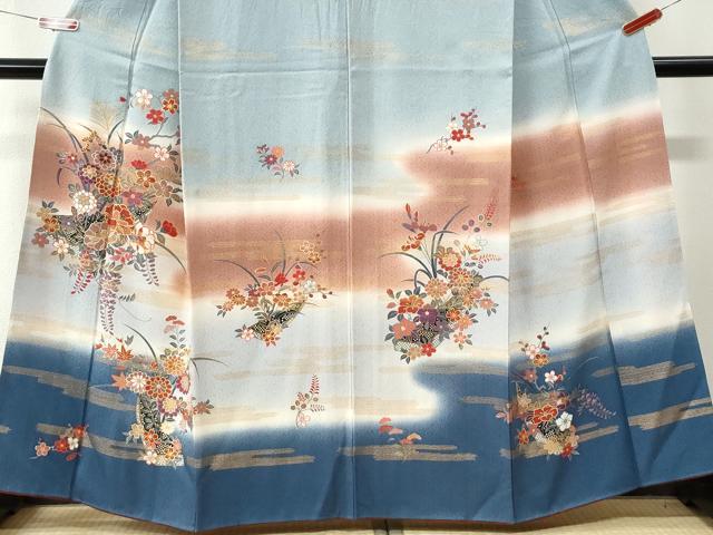 平和屋着物●訪問着 霞舟草花文 暈し染め 金彩 正絹 逸品 CABM4078yc