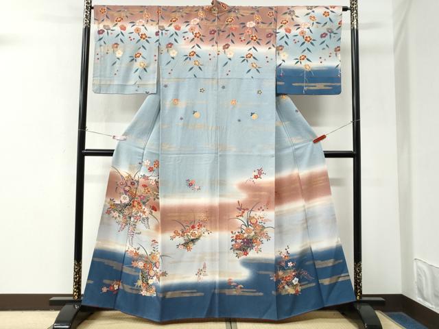 平和屋着物●訪問着 霞舟草花文 暈し染め 金彩 正絹 逸品 CABM4078yc