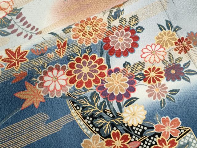 平和屋着物●訪問着 霞舟草花文 暈し染め 金彩 正絹 逸品 CABM4078yc