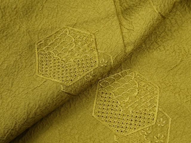 平和屋着物●中国三大刺繍 スワトウ刺繍 総刺繍 無地絵羽訪問着 亀甲重ね吉祥花文 菜種油色 正絹 逸品 CABM4079yc