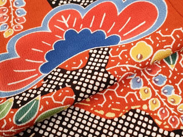 平和屋着物●和染紅型 栗山紅型 栗山吉三郎 振袖 枝松吉祥花文 鬼しぼ縮緬 正絹 逸品 CABM4082yc