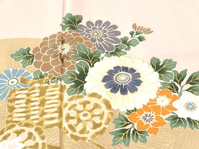 平和屋着物●ファッションデザイナー 花井幸子 訪問着 刺繍 菊花車文 金彩 正絹 逸品 CABM4084yc