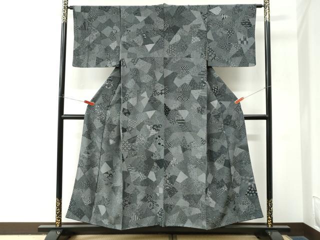 平和屋着物●江戸小紋 寄せ小紋柄 黒地 ますいわ屋扱い 正絹 逸品 CABM4088yc