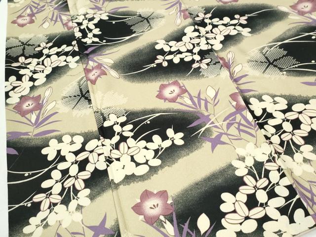 平和屋着物●小紋 草花文 黒地 洗える着物 CABM4098yc