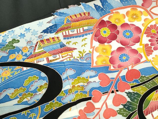 平和屋着物●本加賀友禅作家 押田正義 黒留袖 流水桐風景花文 正絹 逸品 CABM4103yc