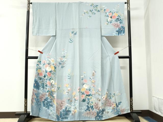 平和屋着物●訪問着 友禅 孔雀菊花文 暈し染め 正絹 逸品 未使用 CABM4104yc