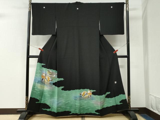平和屋着物●人間国宝・羽田登喜男 黒留袖 鴛鴦 金彩 正絹 逸品 CABM4106yc
