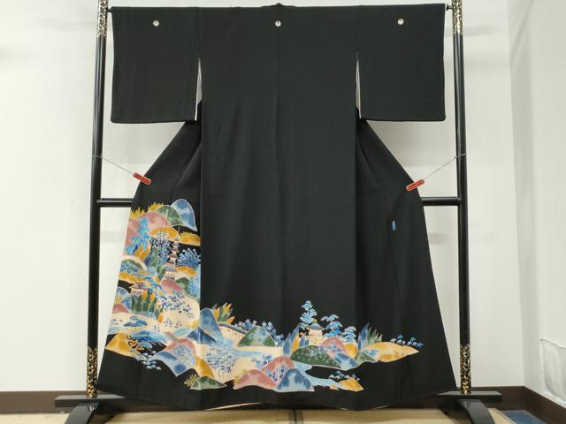 平和屋着物●本加賀友禅作家 押田正義 黒留袖 遠山京風景文 正絹 逸品 CABM4116yc
