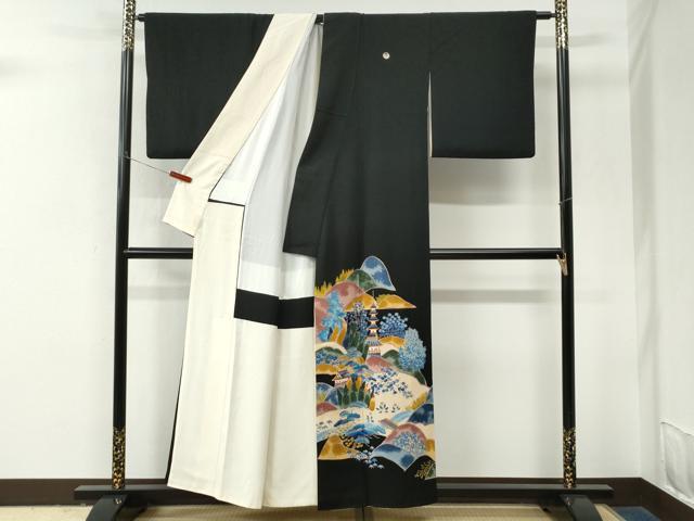 平和屋着物●本加賀友禅作家 押田正義 黒留袖 遠山京風景文 正絹 逸品 CABM4116yc