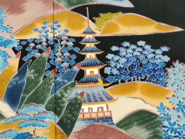 平和屋着物●本加賀友禅作家 押田正義 黒留袖 遠山京風景文 正絹 逸品 CABM4116yc