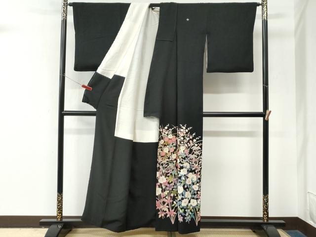平和屋着物●豪華黒留袖 友禅 作家物 花鳥文 正絹 逸品 CABM4117yc