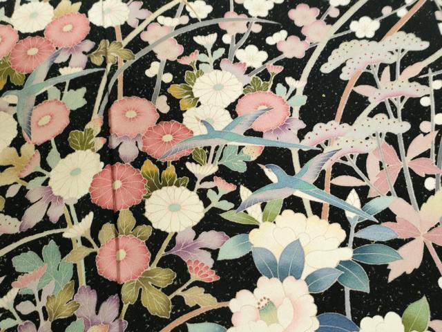 平和屋着物●豪華黒留袖 友禅 作家物 花鳥文 正絹 逸品 CABM4117yc