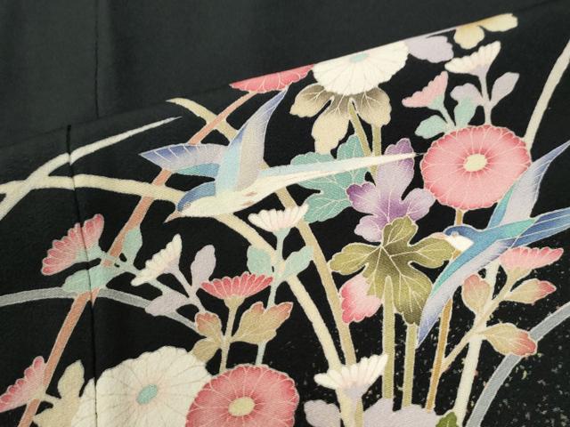 平和屋着物●豪華黒留袖 友禅 作家物 花鳥文 正絹 逸品 CABM4117yc