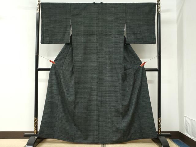 平和屋着物●上質な小紋 印傳 吉祥文 黒地 正絹 逸品 CABM4124yc