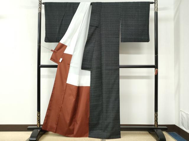 平和屋着物●上質な小紋 印傳 吉祥文 黒地 正絹 逸品 CABM4124yc