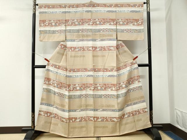 平和屋着物●訪問着 横段飛鶴葵花文 正絹 逸品 未使用 CABM4127yc