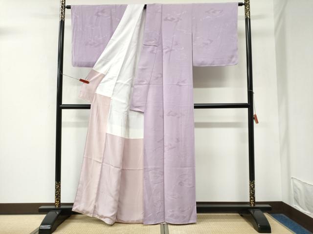 平和屋着物●上質な色無地 雲重ね地紋 浅紫色 正絹 逸品 未使用 CABM4128yc