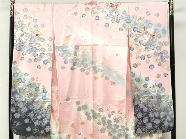 平和屋着物●写真家・秋山庄太郎 振袖 駒刺繍 花蝶文 暈し染め 金銀彩 正絹 逸品 CABM4137yc