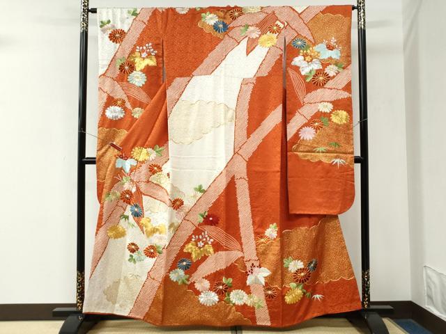 平和屋着物●豪華振袖 駒刺繍 絞り 笹竹桐花文 金彩 正絹 逸品 CABM4147yc