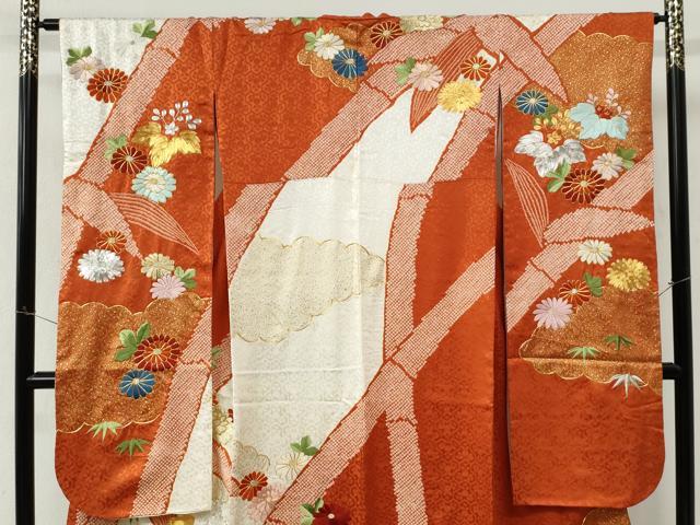 平和屋着物●豪華振袖 駒刺繍 絞り 笹竹桐花文 金彩 正絹 逸品 CABM4147yc