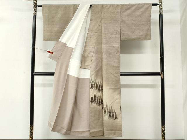平和屋着物●色留訪問着 紬地 手描き 樹林文 正絹 逸品 CABM4149yc