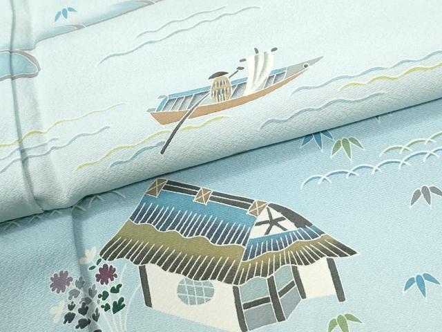 平和屋着物●本加賀友禅作家 金丸充夫 訪問着 飛鳥舟風景文 暈し染め 正絹 逸品 CABM4156yc