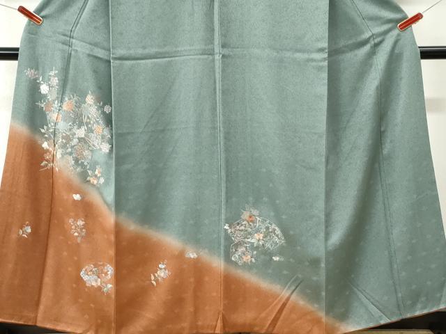 平和屋着物●訪問着 総刺繍 地紙吉祥草花文 暈し染め 正絹 逸品 CABM4166yc