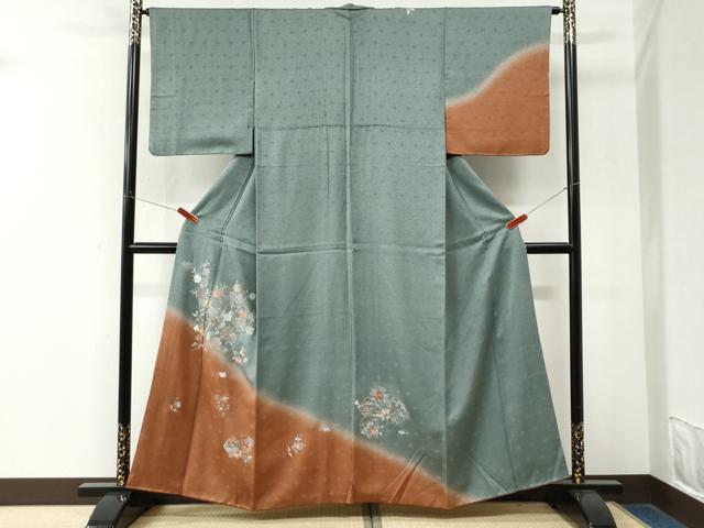 平和屋着物●訪問着 総刺繍 地紙吉祥草花文 暈し染め 正絹 逸品 CABM4166yc