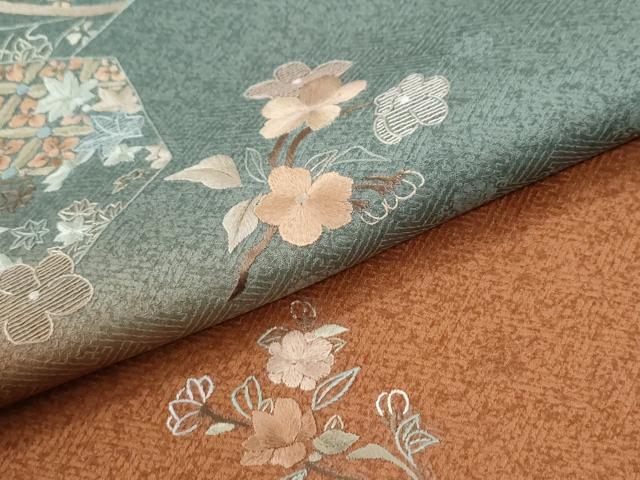 平和屋着物●訪問着 総刺繍 地紙吉祥草花文 暈し染め 正絹 逸品 CABM4166yc