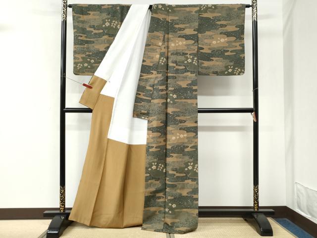 平和屋着物●上質な小紋 紬地 絞り 型染め 霞草花文 正絹 逸品 CABM4168yc