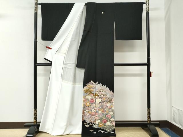 平和屋着物●本加賀友禅作家 村上信幸 黒留袖 樹林松竹梅草花文 正絹 逸品 CABM4169yc