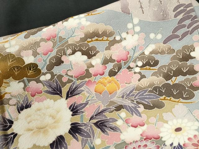 平和屋着物●本加賀友禅作家 村上信幸 黒留袖 樹林松竹梅草花文 正絹 逸品 CABM4169yc