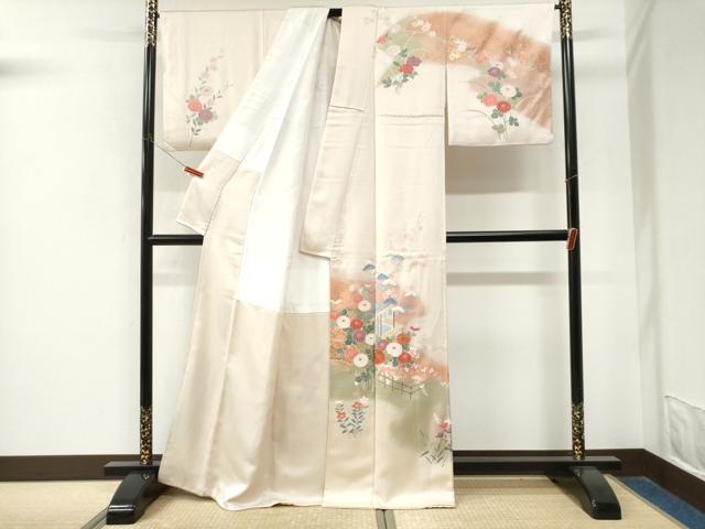 平和屋着物●訪問着 駒刺繍 風景花文 暈し染め 金彩 正絹 逸品 CABM4178yc