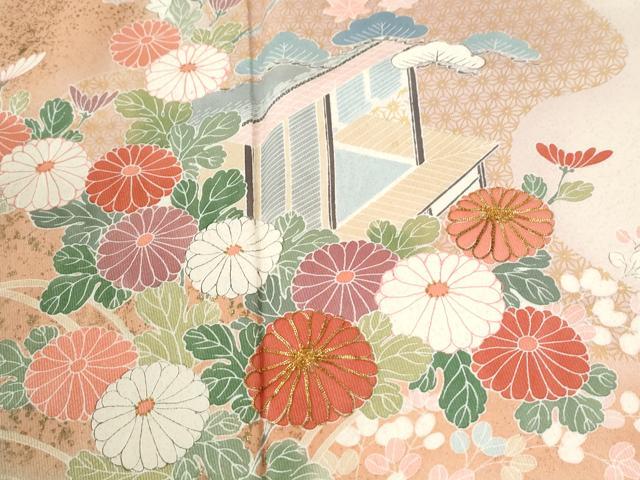 平和屋着物●訪問着 駒刺繍 風景花文 暈し染め 金彩 正絹 逸品 CABM4178yc