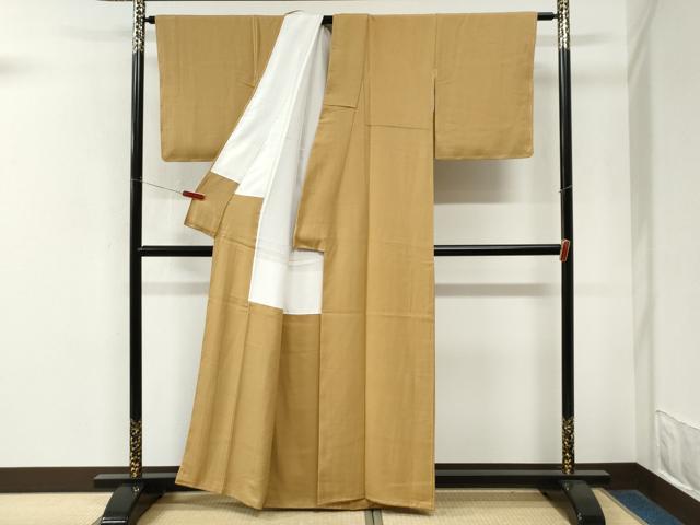 平和屋着物●上質な色無地 霞地紋 飴色 正絹 逸品 未使用 CABM4188yc