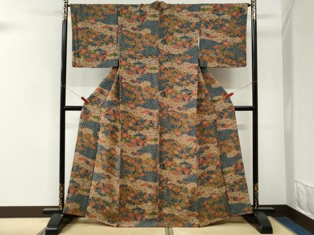 平和屋着物●上質な小紋 霞梅花文 鬼しぼ縮緬 正絹 逸品 CABM4189yc
