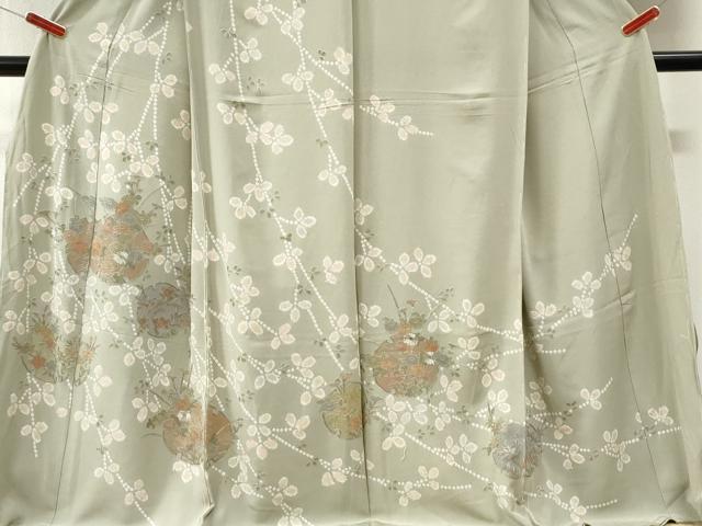 平和屋着物●中国三大刺繍 相良刺繍 訪問着 絞り 雪輪草花文 金糸 仮絵羽 正絹 逸品 未使用 CABM4196yc