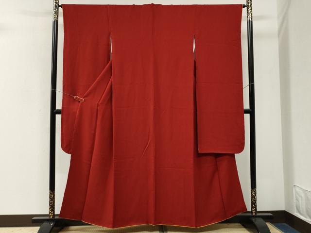 平和屋着物●豪華振袖 色無地 深緋色 正絹 逸品 CABM4212yc