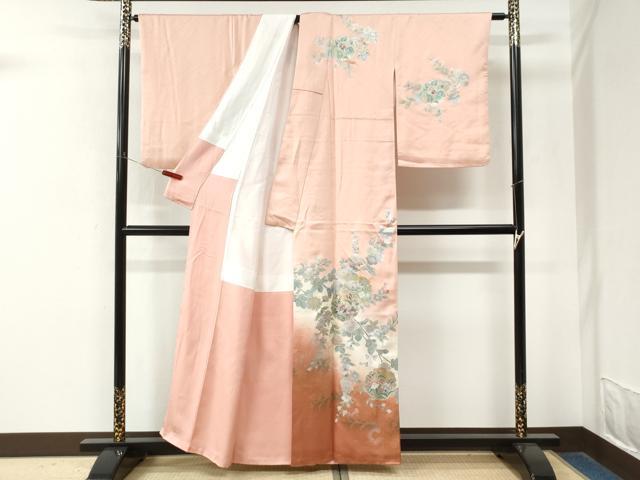 平和屋着物●螺鈿作家 藤本隆士 訪問着 雪輪更紗草花文 暈し染め 金銀彩 正絹 逸品 CABM4215yc