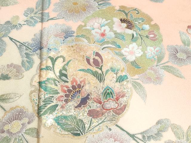 平和屋着物●螺鈿作家 藤本隆士 訪問着 雪輪更紗草花文 暈し染め 金銀彩 正絹 逸品 CABM4215yc