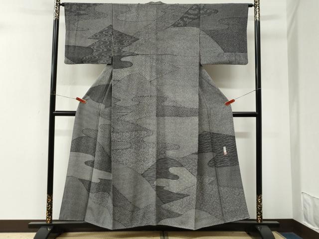 平和屋着物●重要無形文化財 人間国宝 中村勇二郎 訪問着 江戸小紋 遠山霞吉祥花文 黒地 正絹 逸品 CABM4219yc