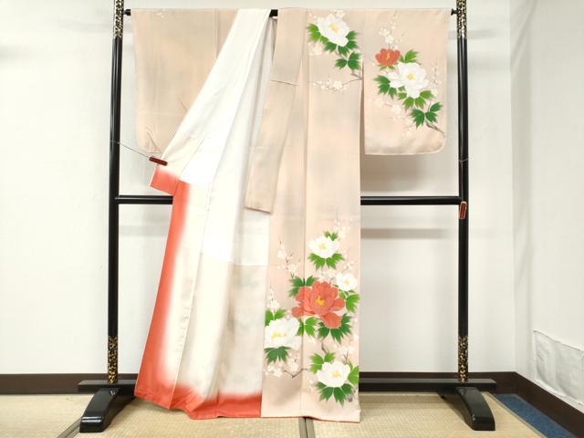 平和屋着物●訪問着 手描き 牡丹花文 暈し染め 正絹 逸品 未使用 CABM4242yc