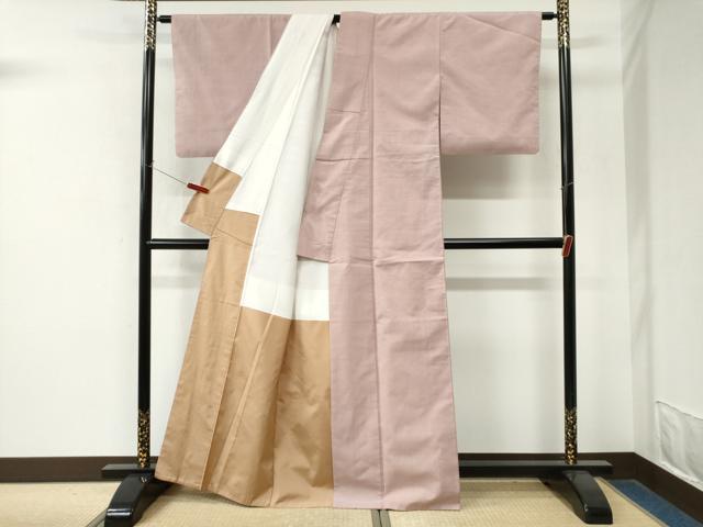 平和屋着物●結城紬 色無地 撫子色 正絹 逸品 CABM4245yc