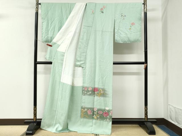 平和屋着物●巨匠 前田華清 手描き 訪問着 霞牡丹花文 暈し染め ロング丈 正絹 逸品 CABM4248yc