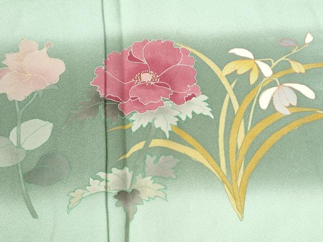 平和屋着物●巨匠 前田華清 手描き 訪問着 霞牡丹花文 暈し染め ロング丈 正絹 逸品 CABM4248yc