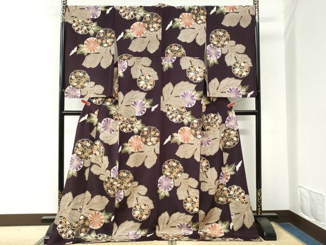 平和屋着物●上質な小紋 菊花文 金彩 鬼しぼ縮緬 ロング丈 正絹 逸品 CABM4254yc