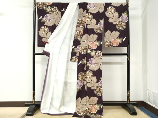 平和屋着物●上質な小紋 菊花文 金彩 鬼しぼ縮緬 ロング丈 正絹 逸品 CABM4254yc