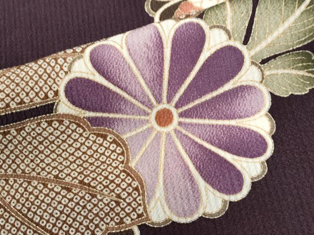 平和屋着物●上質な小紋 菊花文 金彩 鬼しぼ縮緬 ロング丈 正絹 逸品 CABM4254yc