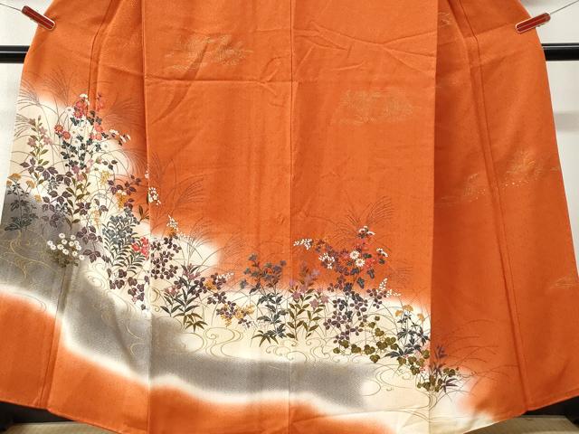平和屋着物●訪問着 流水草花文 暈し染め 金彩 正絹 逸品 CABM4260yc