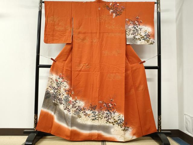 平和屋着物●訪問着 流水草花文 暈し染め 金彩 正絹 逸品 CABM4260yc